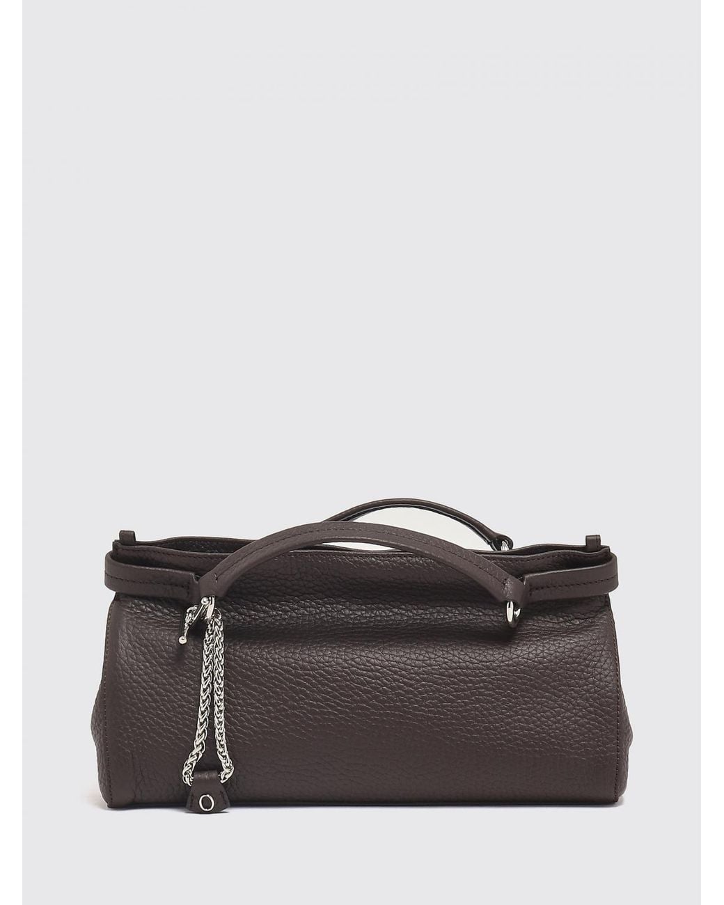 Orciani Gray Virgo Grained Leather Handbag With Double Handle And Logo Charm