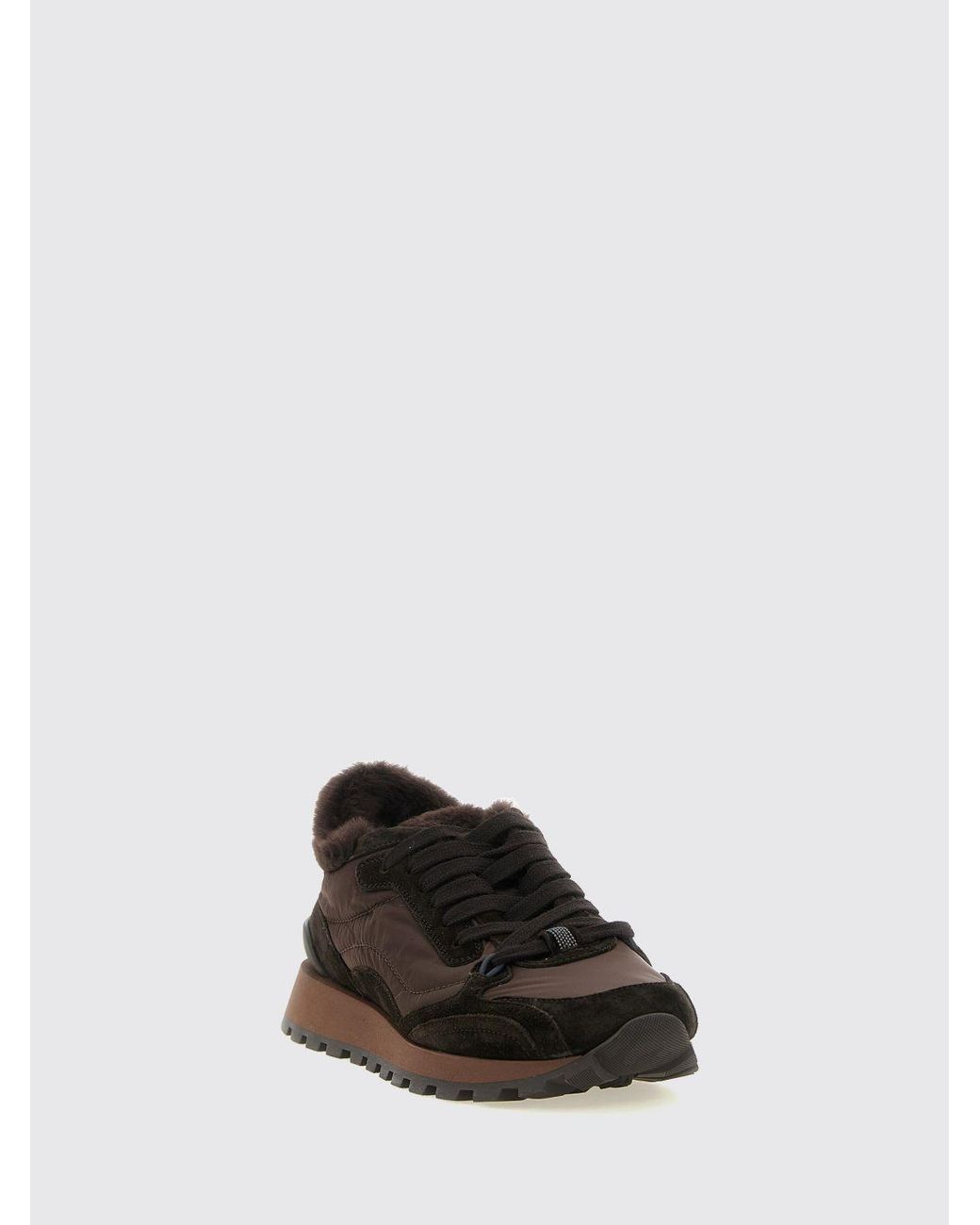 Brunello Cucinelli White Nylon And Suede Sneakers With Shearling Lining And Monili