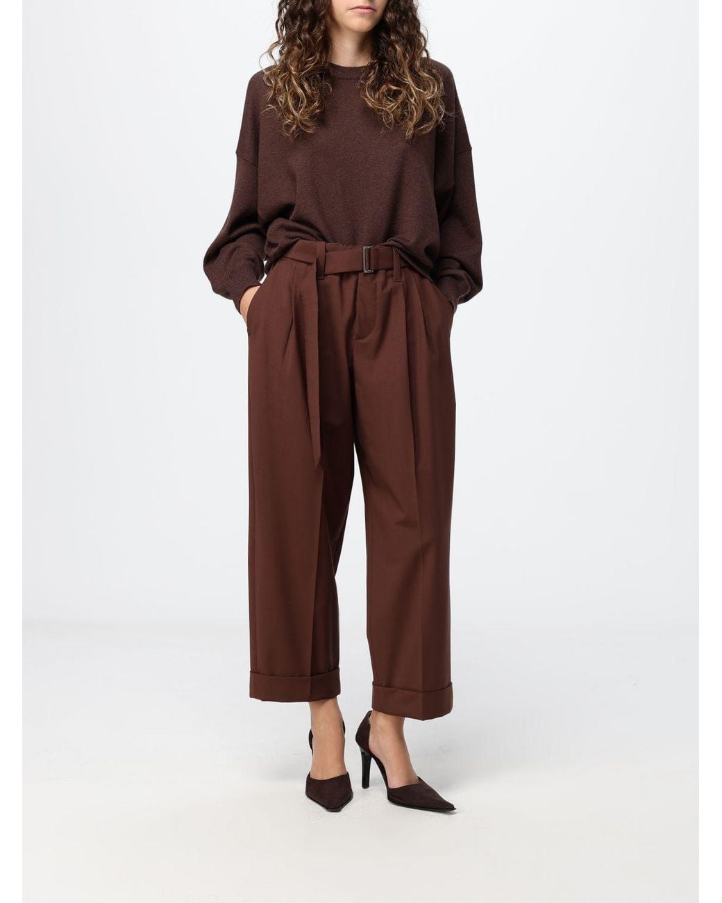 Brunello Cucinelli Brown Cropped Tailored Wool Blend Trousers With Darts