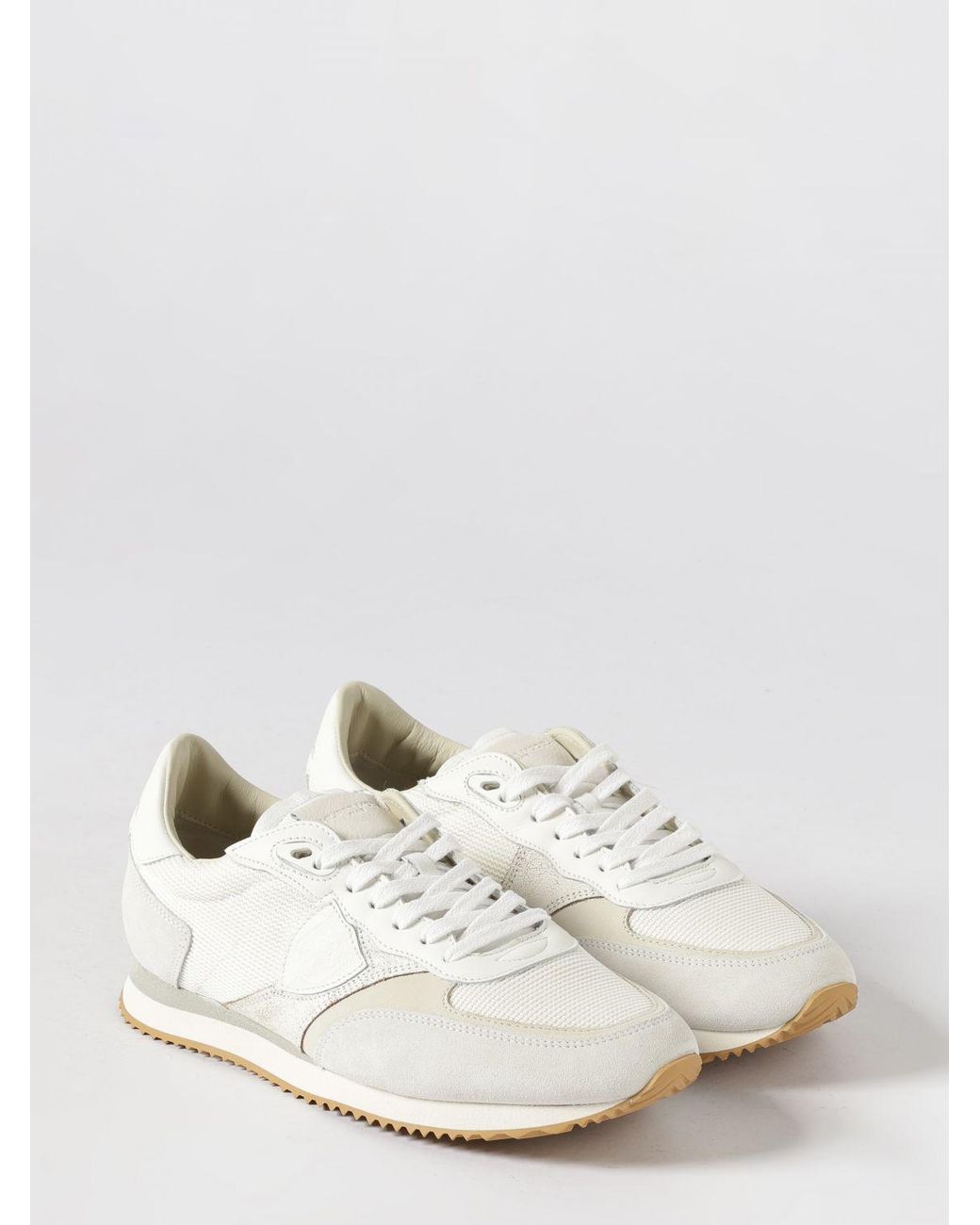 Baskets Basses En Cuir De Veau Et Mesh Avec Logo Laminé Philippe Model pour homme en coloris White