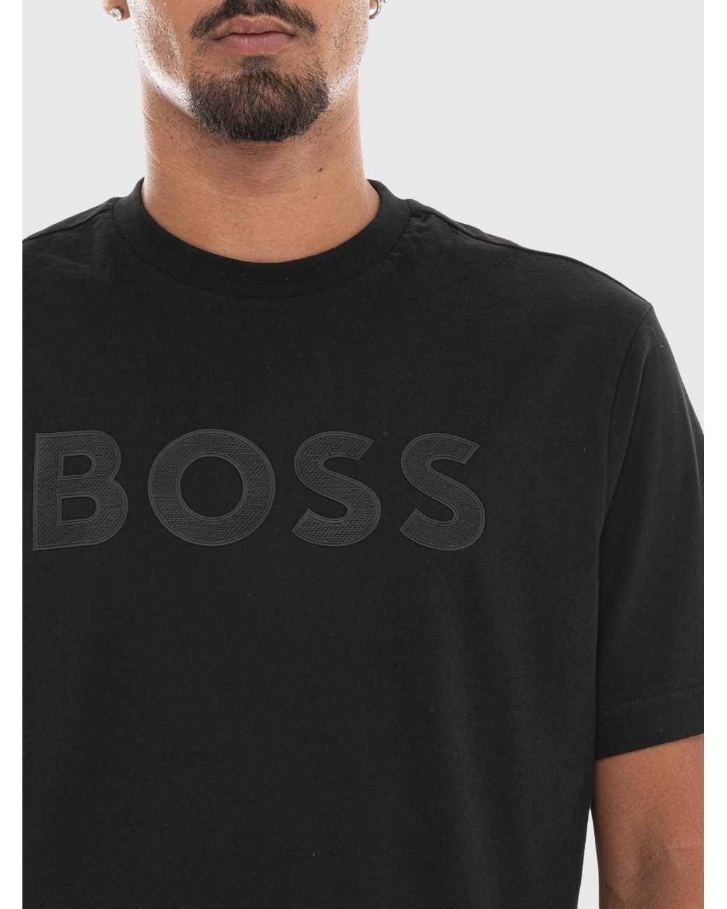 Boss Black Crew-Neck Cotton T-Shirt With Tone-On-Tone Logo for men