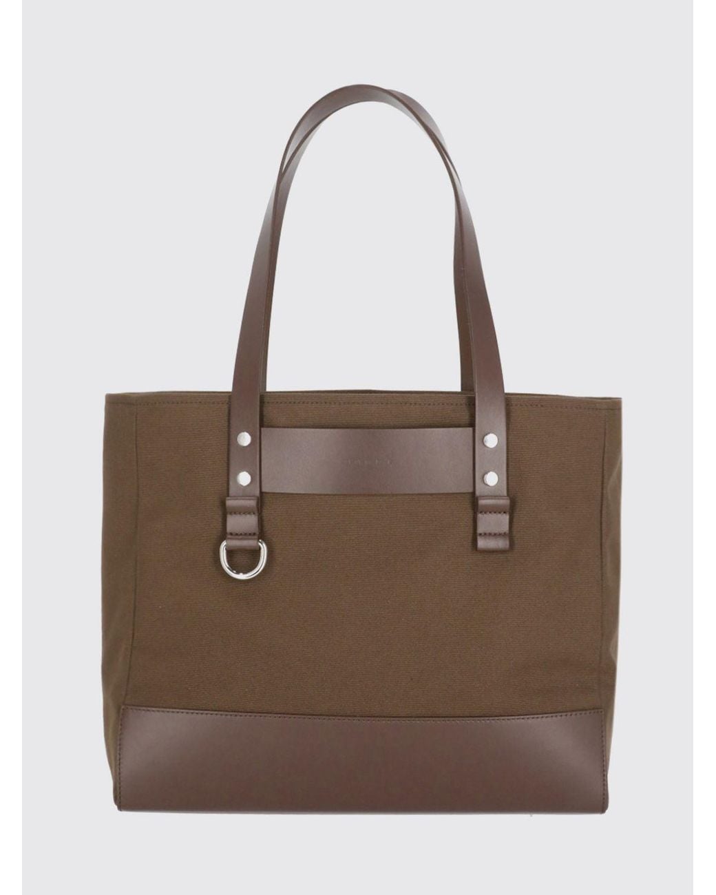 Marni Brown Cotton Tote Bag With Double Handle And Contrasting Leather Inserts for men