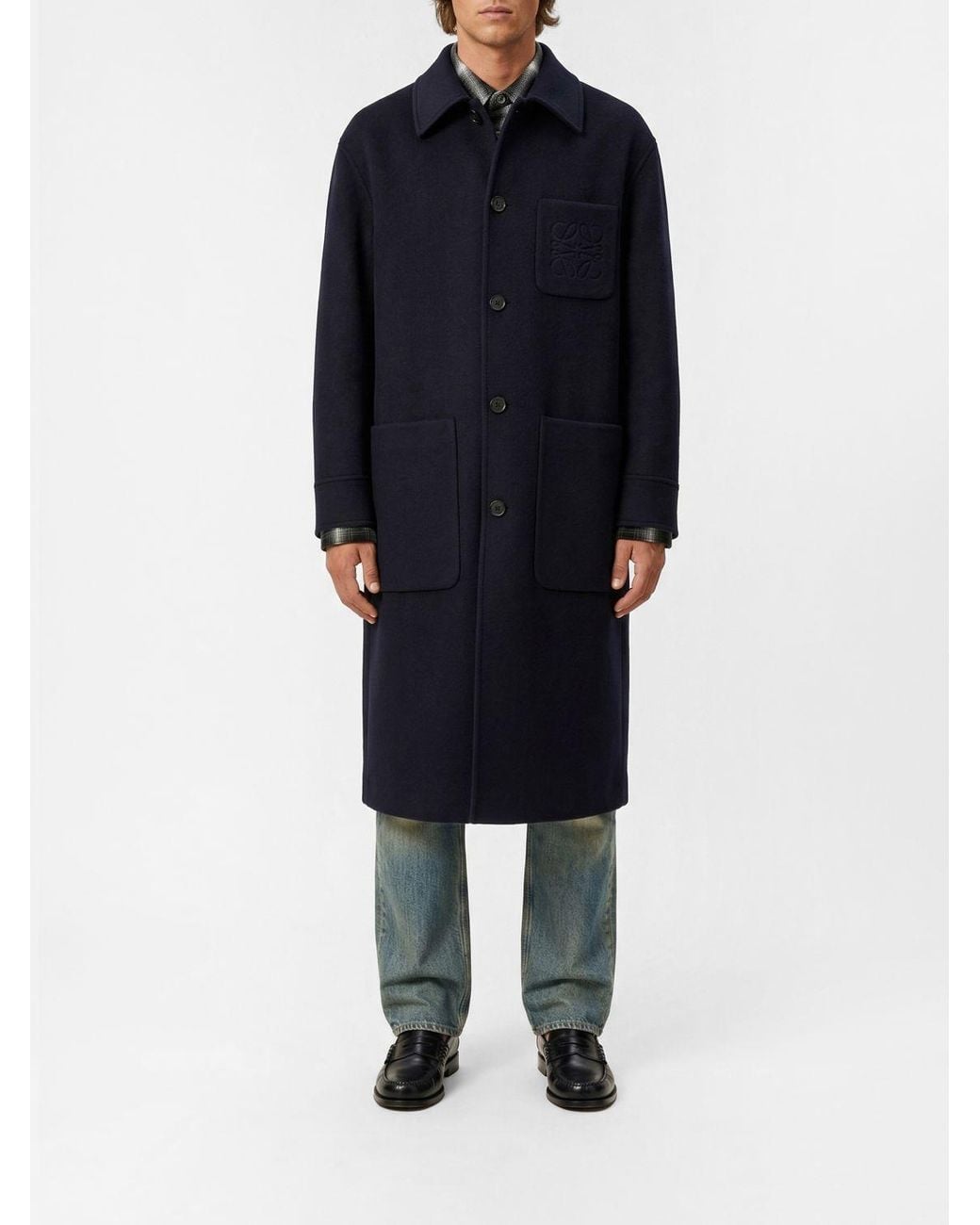Loewe Blue Single Breasted Wool And Cashmere Coat for men