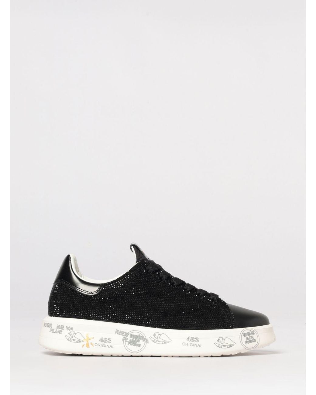 Premiata Black Belle Leather Sneakers With Rhinestones