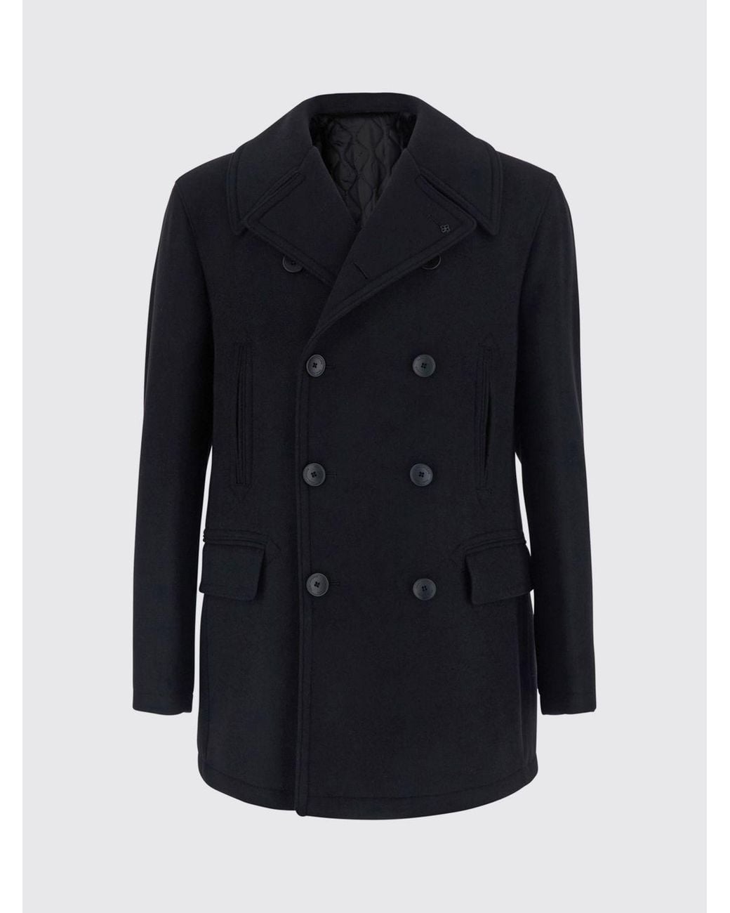 Tagliatore Blue Double-Breasted Knee-Length Wool Coat With Cuff Straps for men
