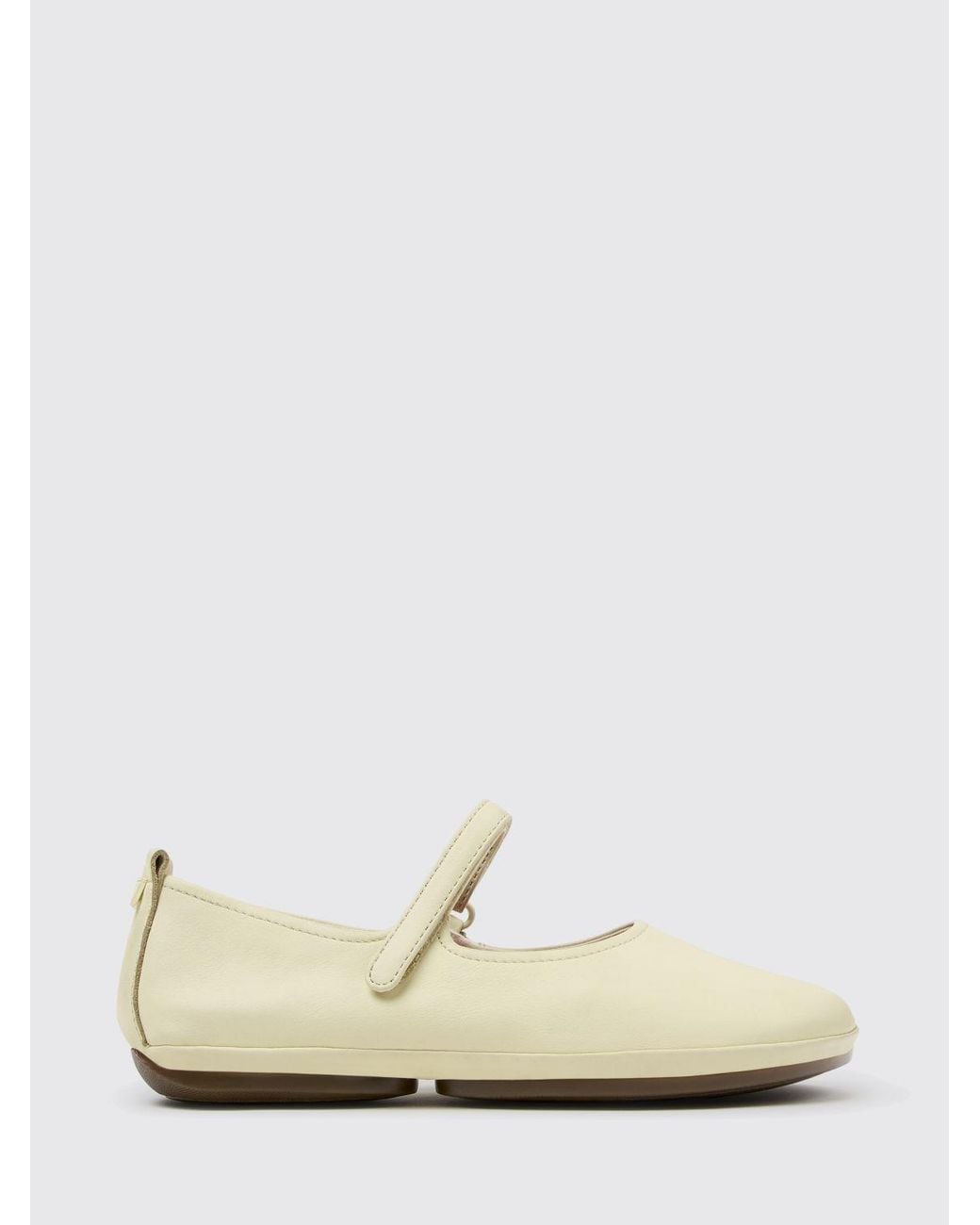 Camper White Right Nina Calfskin Mary Jane Flats With Hook-And-Loop Closure