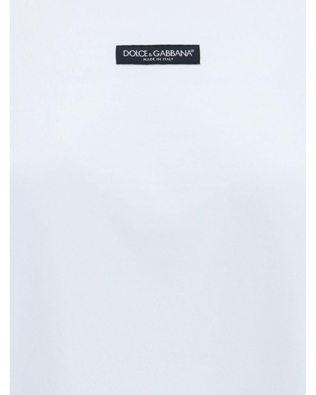 Dolce & Gabbana White Dolce &Amp Gabbana Cotton Crewneck T-Shirt With Contrast Logo And Dropped Shoulders