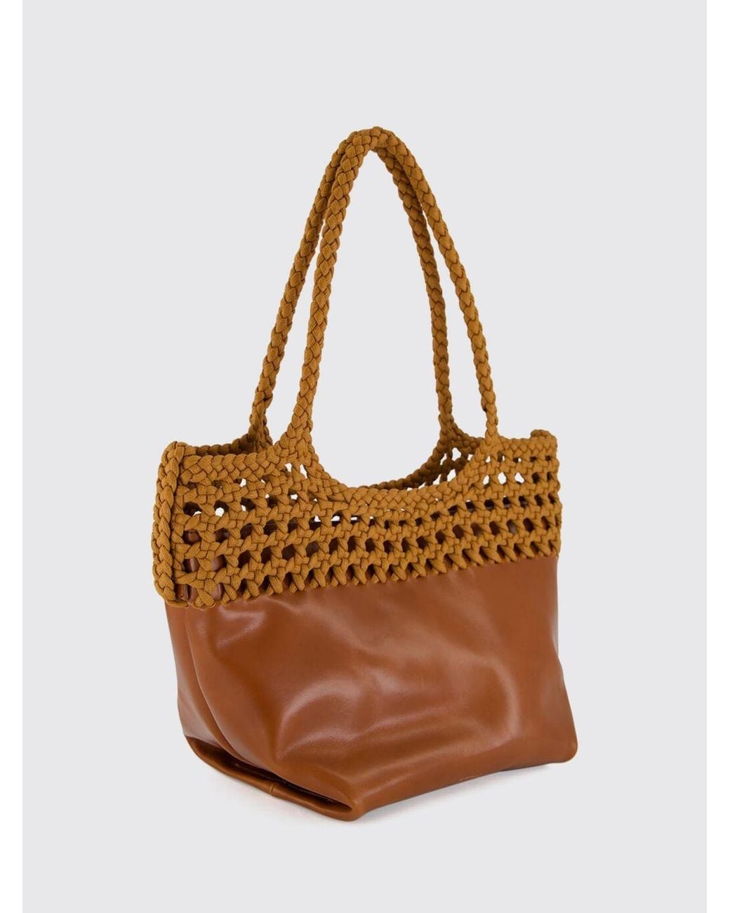 Hereu Brown Elma Crochet Leather And Organic Cotton Tote Bag