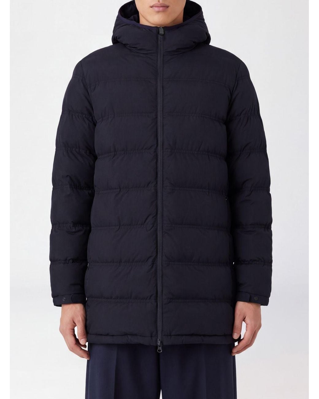 Aspesi Blue Knee-Length Nylon Puffer Jacket With Padded Hood for men