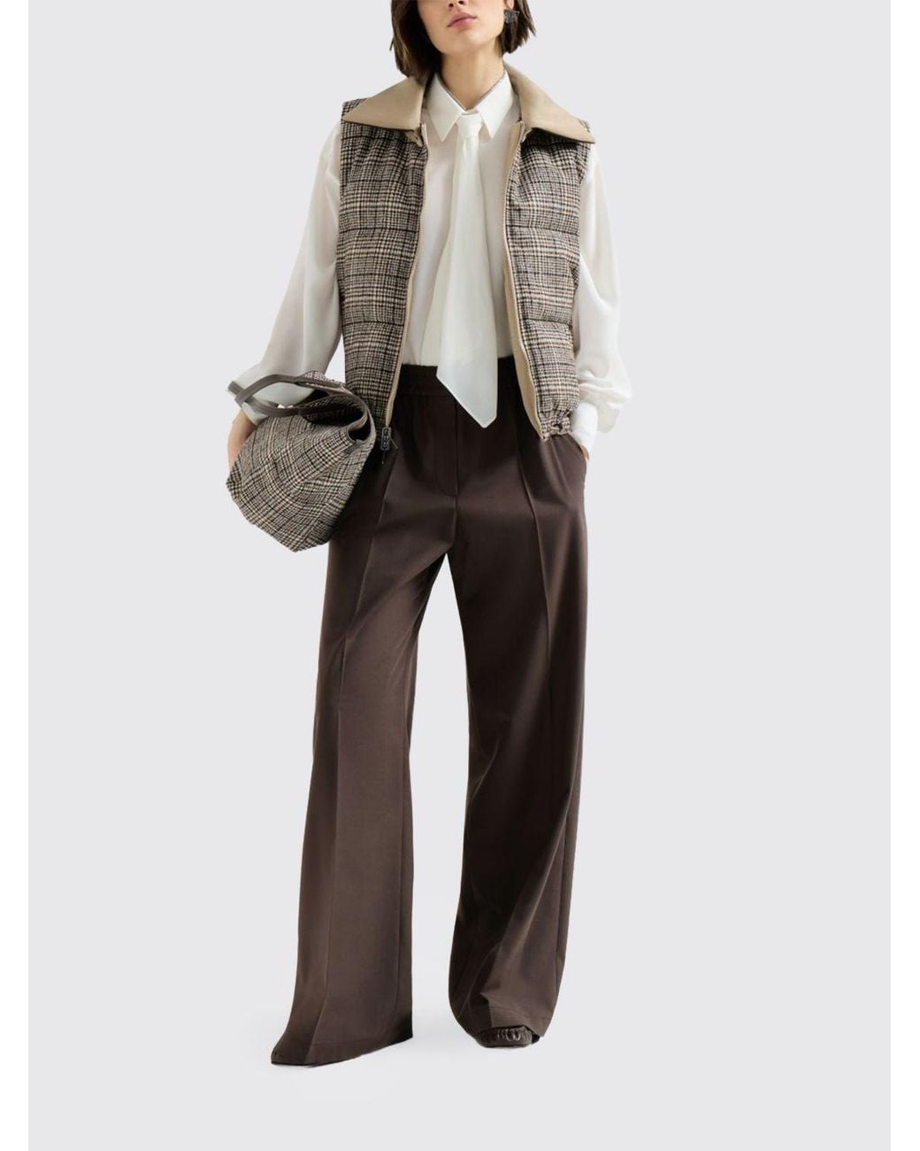 Brunello Cucinelli Brown Wide-Leg Wool Trousers With Elasticated Waist