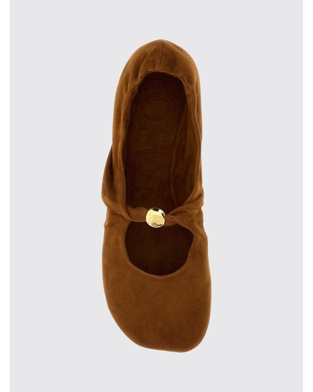 Loewe Brown Pebble Draped Suede Sheepskin Ballet Flats
