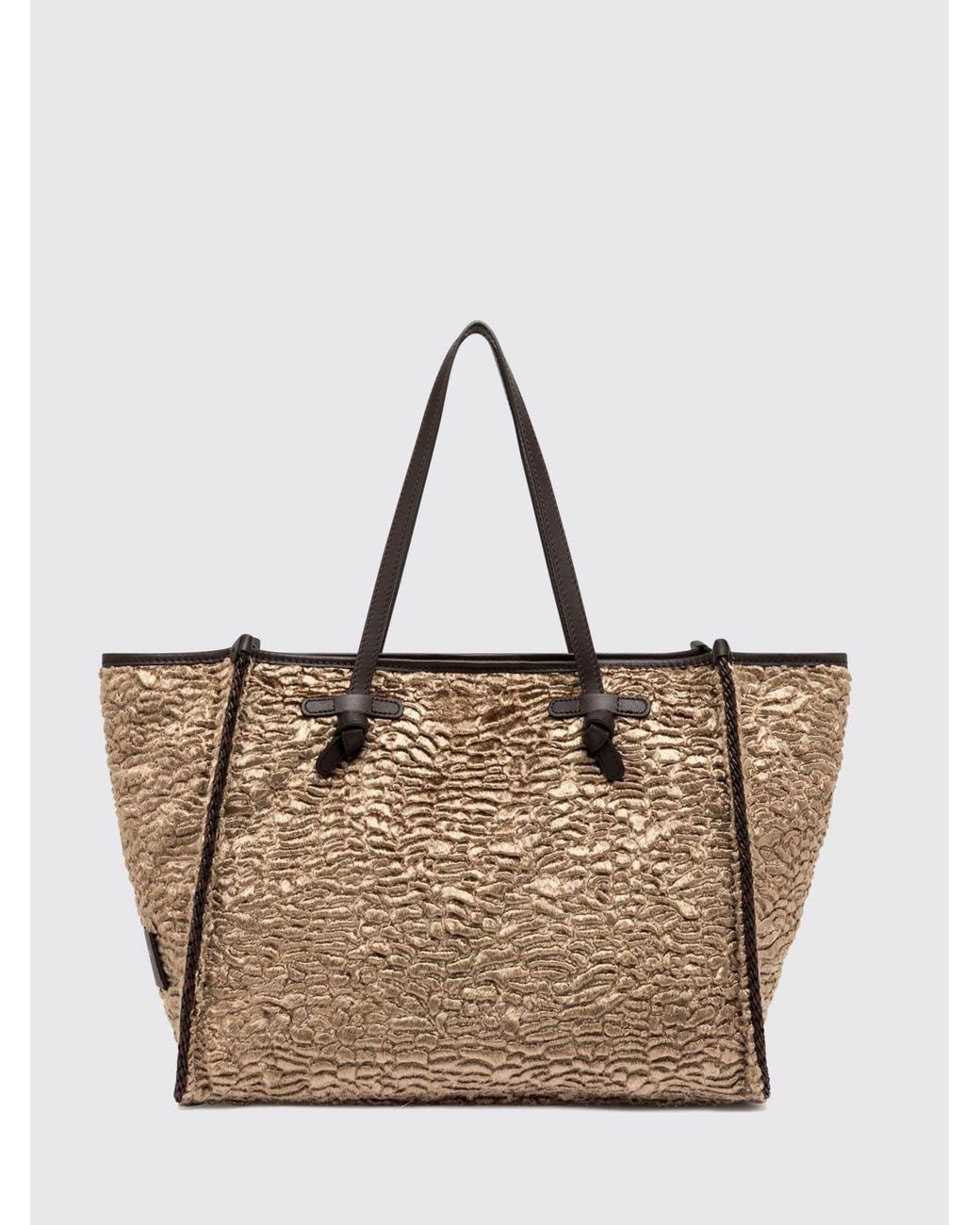 Gianni Chiarini Natural Marcella Cotton Blend Shoulder Bag With Leather Handles
