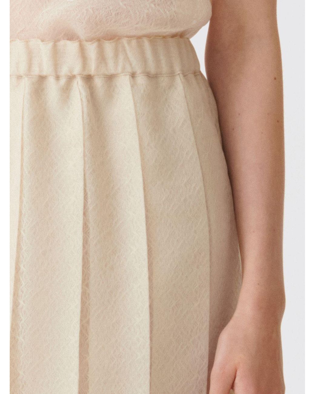 Fabiana Filippi Natural Pleated Silk-Blend Midi Skirt With A High Elasticated Waist