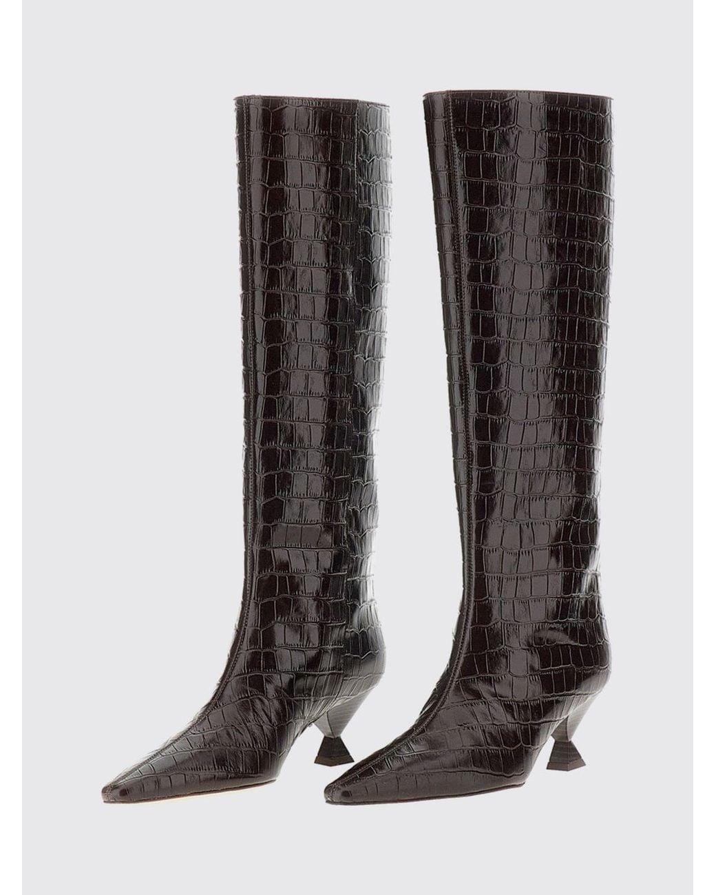 MARIA LUCA Brown Noa Knee-High Calfskin Boots With Croc-Effect