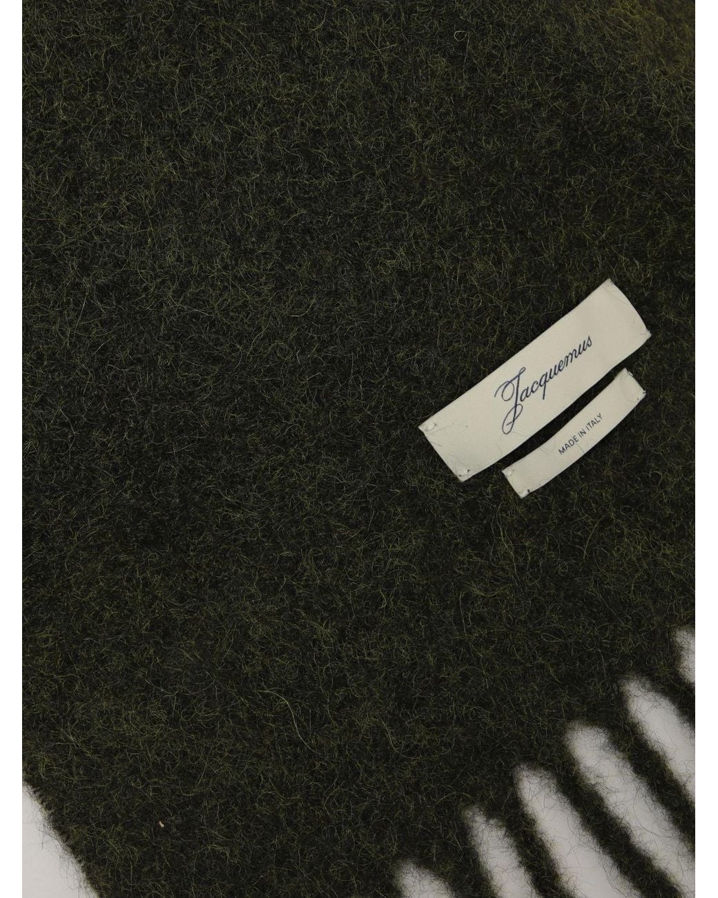 Jacquemus Black Alpaca And Mohair Wool Blend Scarf With Fringed Hem And Logo for men