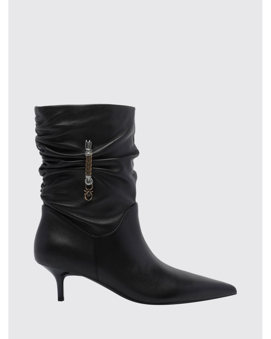 Pinko Black Gloria Ruched Leather Ankle Boots With Stiletto Heel And Love Birds Logo