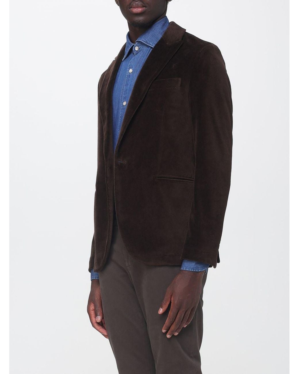 Circolo 1901 Blue Single-Breasted Slim Fit Velvet Blazer With Peak Lapels for men