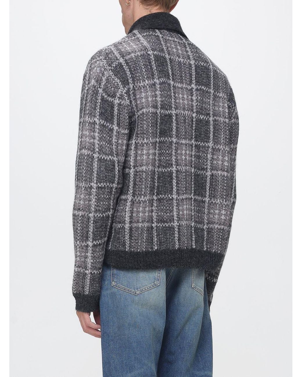 Our Legacy Gray Tartan Polo-Style Cardigan for men