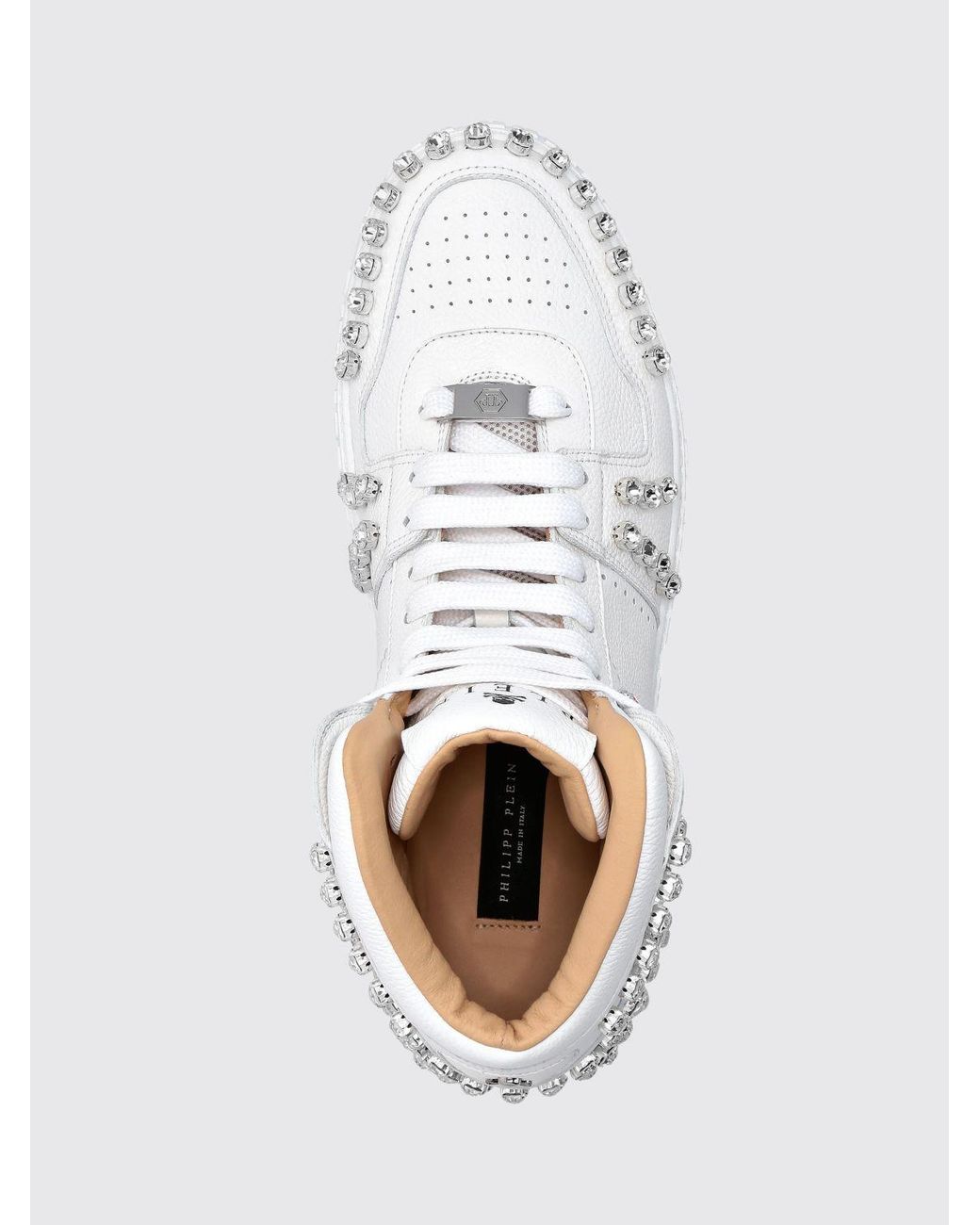 Philipp Plein White Limited Edition High-Top Leather Sneakers With Crystals for men