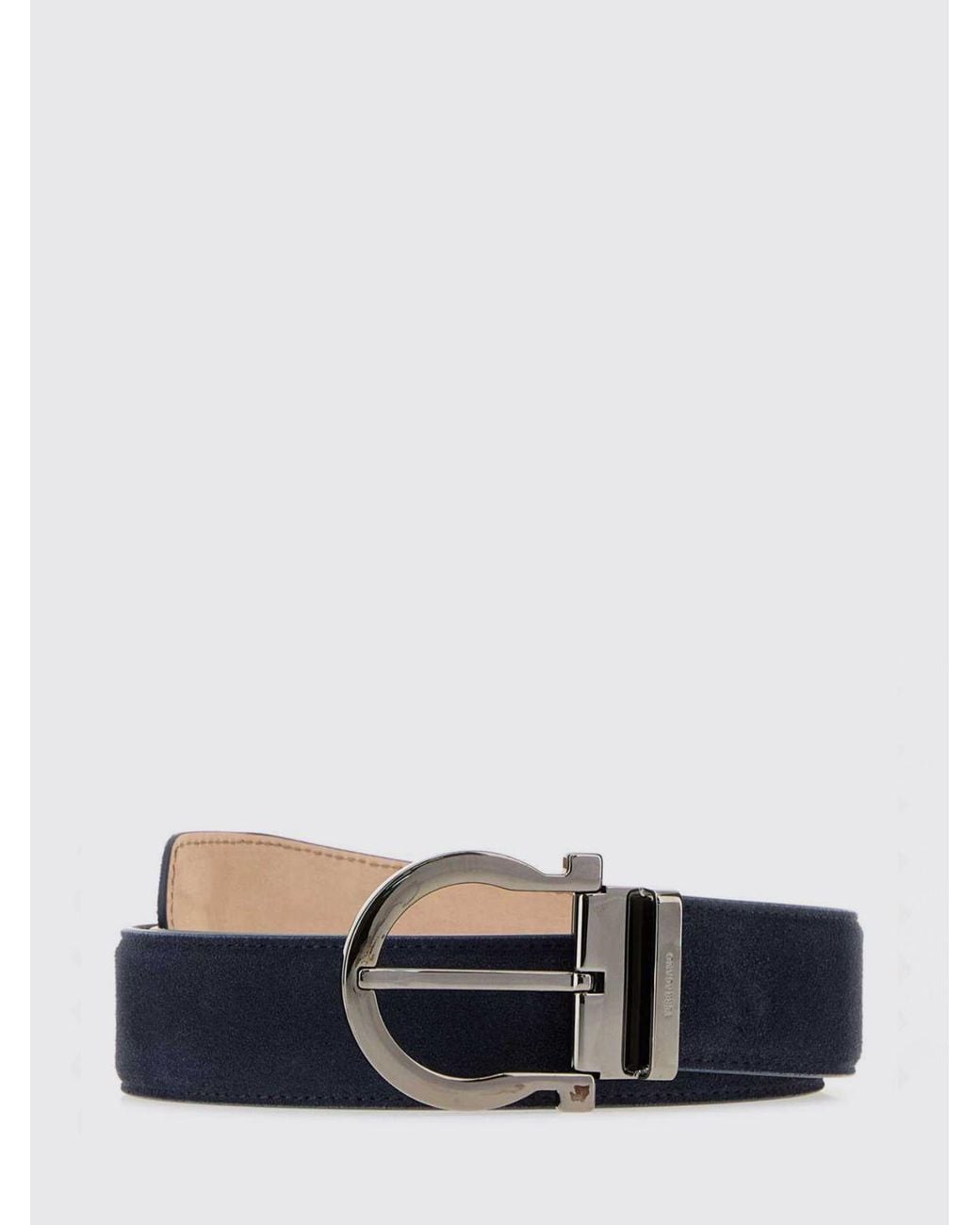 Ferragamo White Adjustable Suede Leather Belt With Gancini Buckle for men