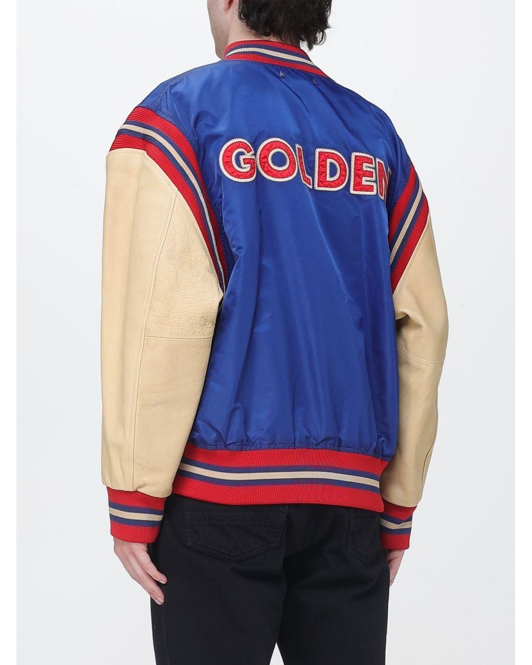 Golden Goose Deluxe Brand Blue College-Style Nylon Bomber Jacket With Contrasting Logo for men
