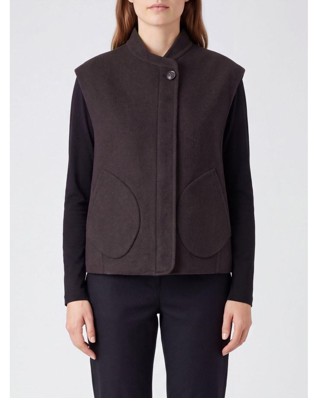 Soeur Blue Long Wool Waistcoat With Bomber Collar And Single-Button Closure