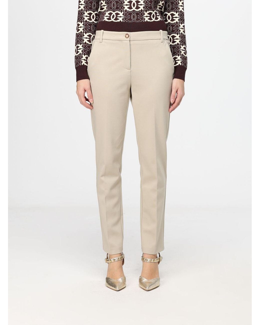 Pinko Natural Slim Fit Stretch Crêpe Chino Trousers With A Mid-Rise Waist