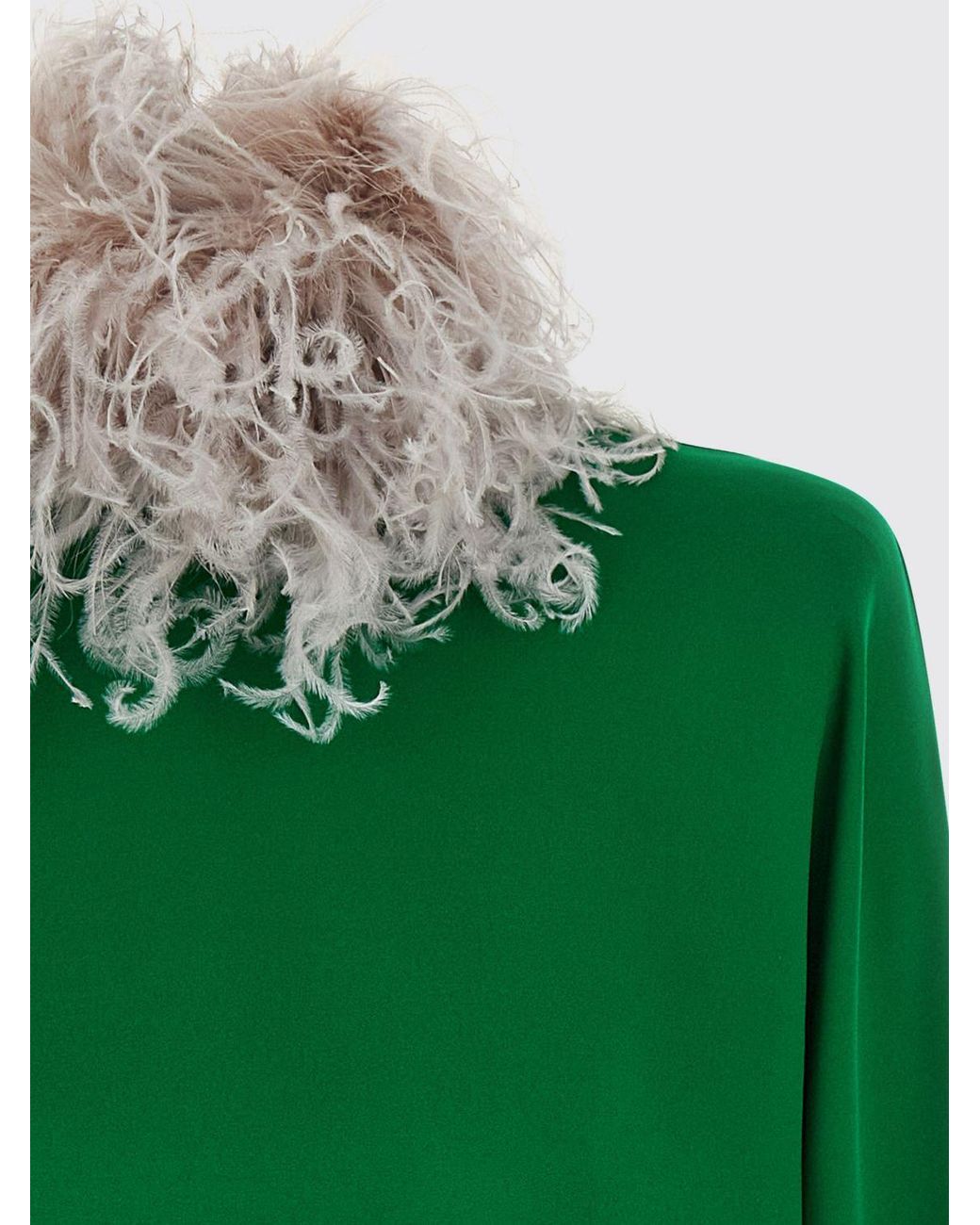 Valentino Garavani Green Sheath Silk Mini Dress With High Neck And Decorative Feathers