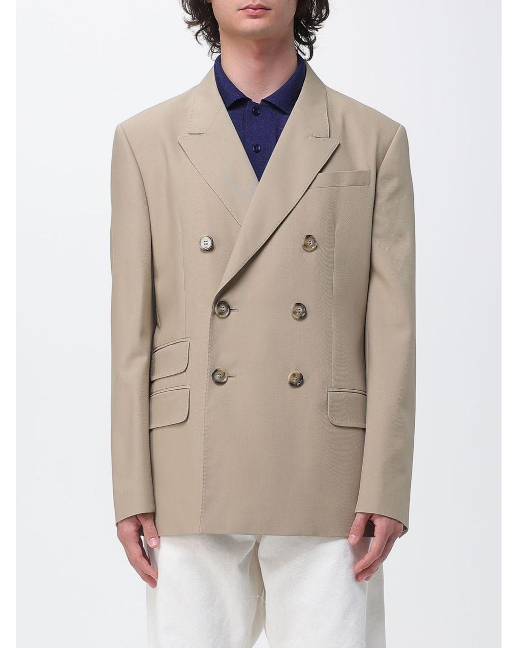AMI Natural Double-Breasted Virgin Wool Blazer for men