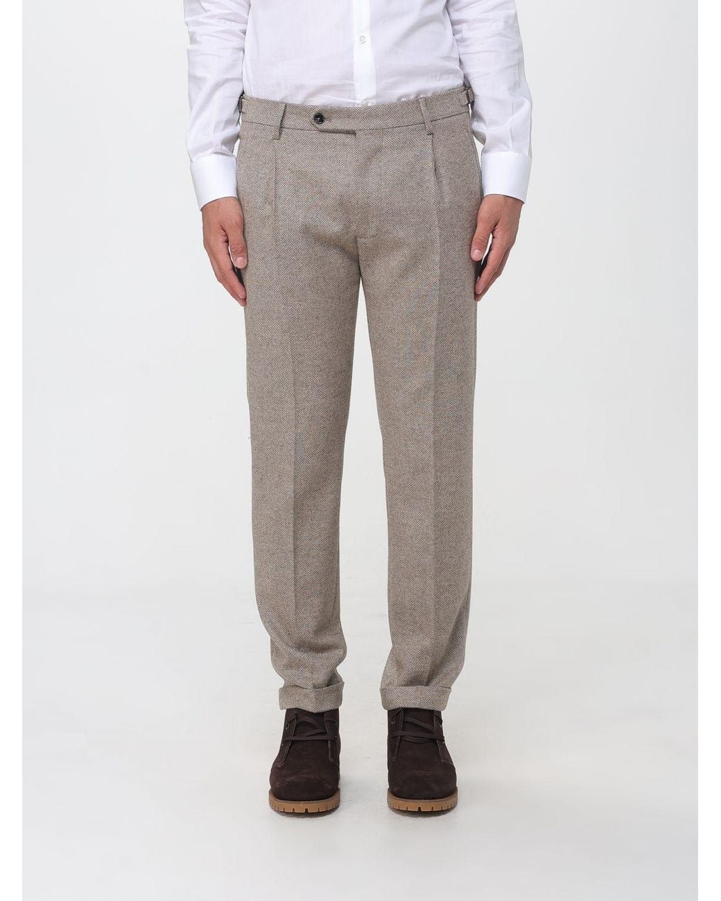 Berwich Gray Slim Fit Pleated Wool Chinos for men