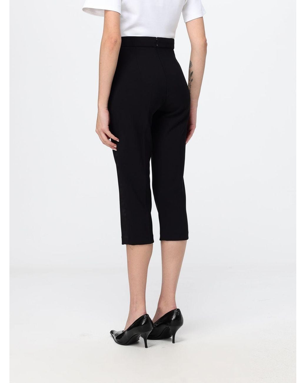 Elisabetta Franchi Black High-Waisted Slim Fit Cropped Trousers