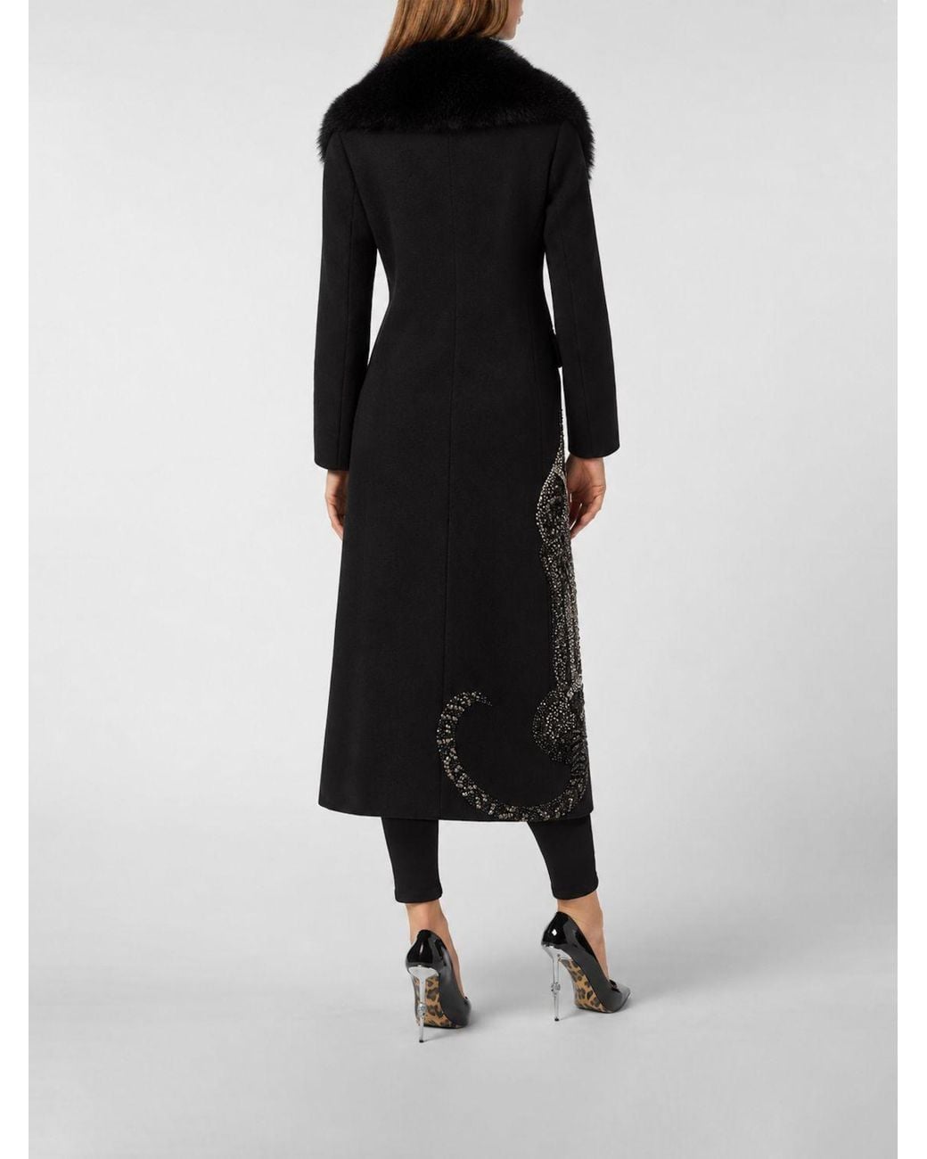 Philipp Plein Black Double-Breasted Long Coat