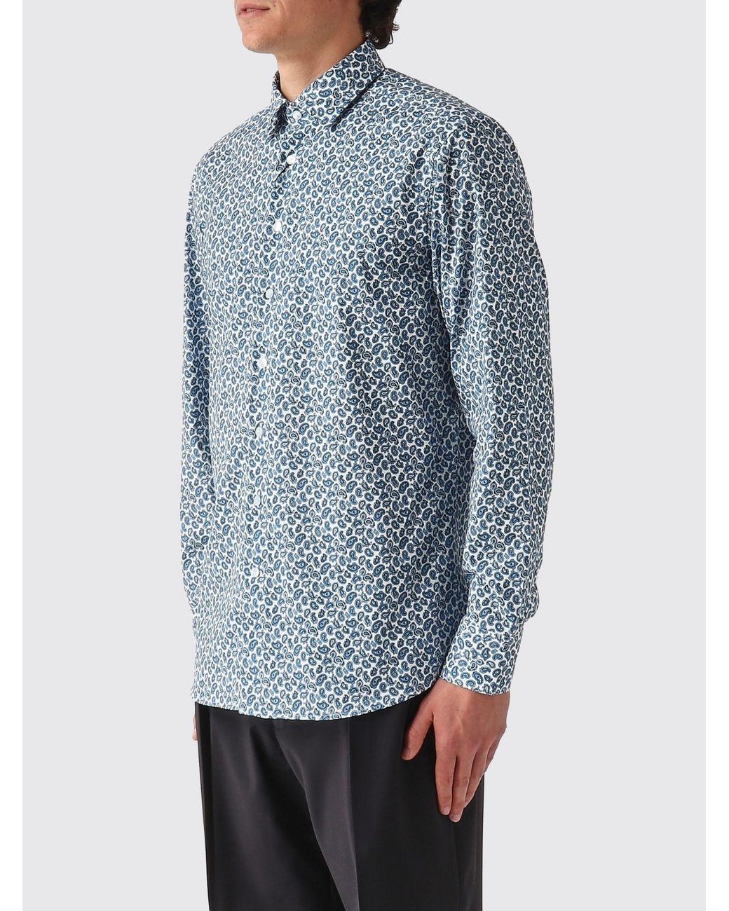 Etro Blue Cotton Shirt With Paisley Print for men