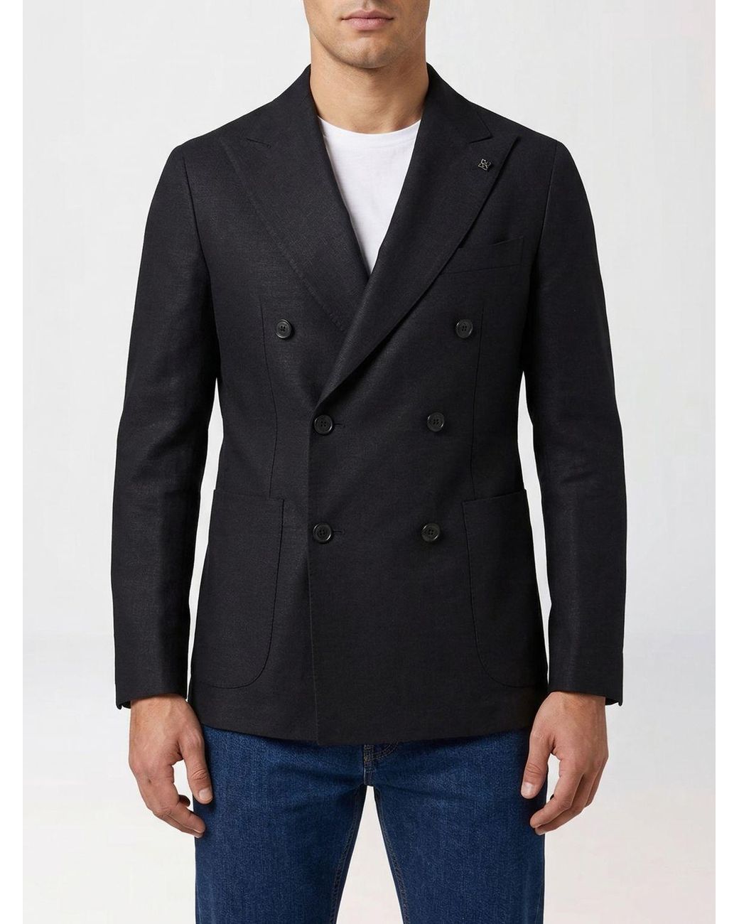 Tagliatore Black Double-Breasted Virgin Wool Blend Blazer for men