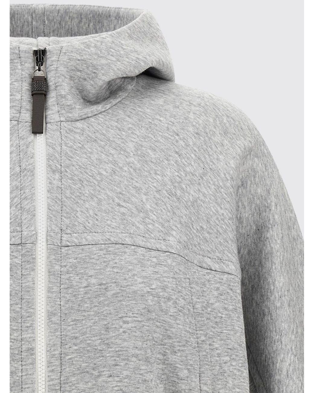 Brunello Cucinelli Gray Cotton And Cashmere Zip-Up Hoodie