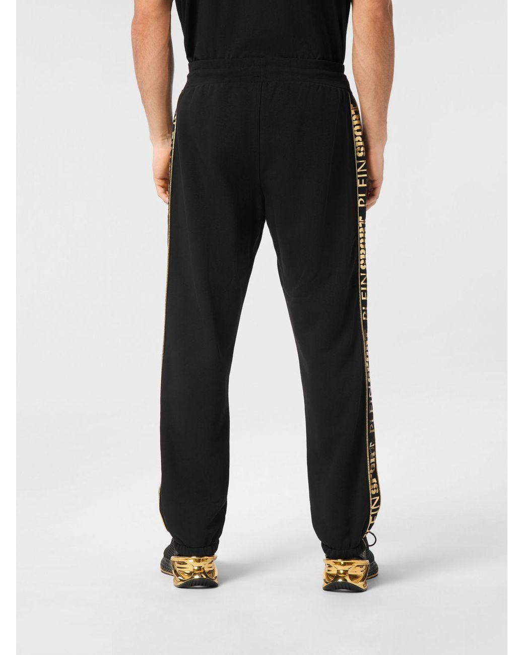 Philipp Plein Black Jersey Jogging Trousers With Drawstring And Printed Logo for men