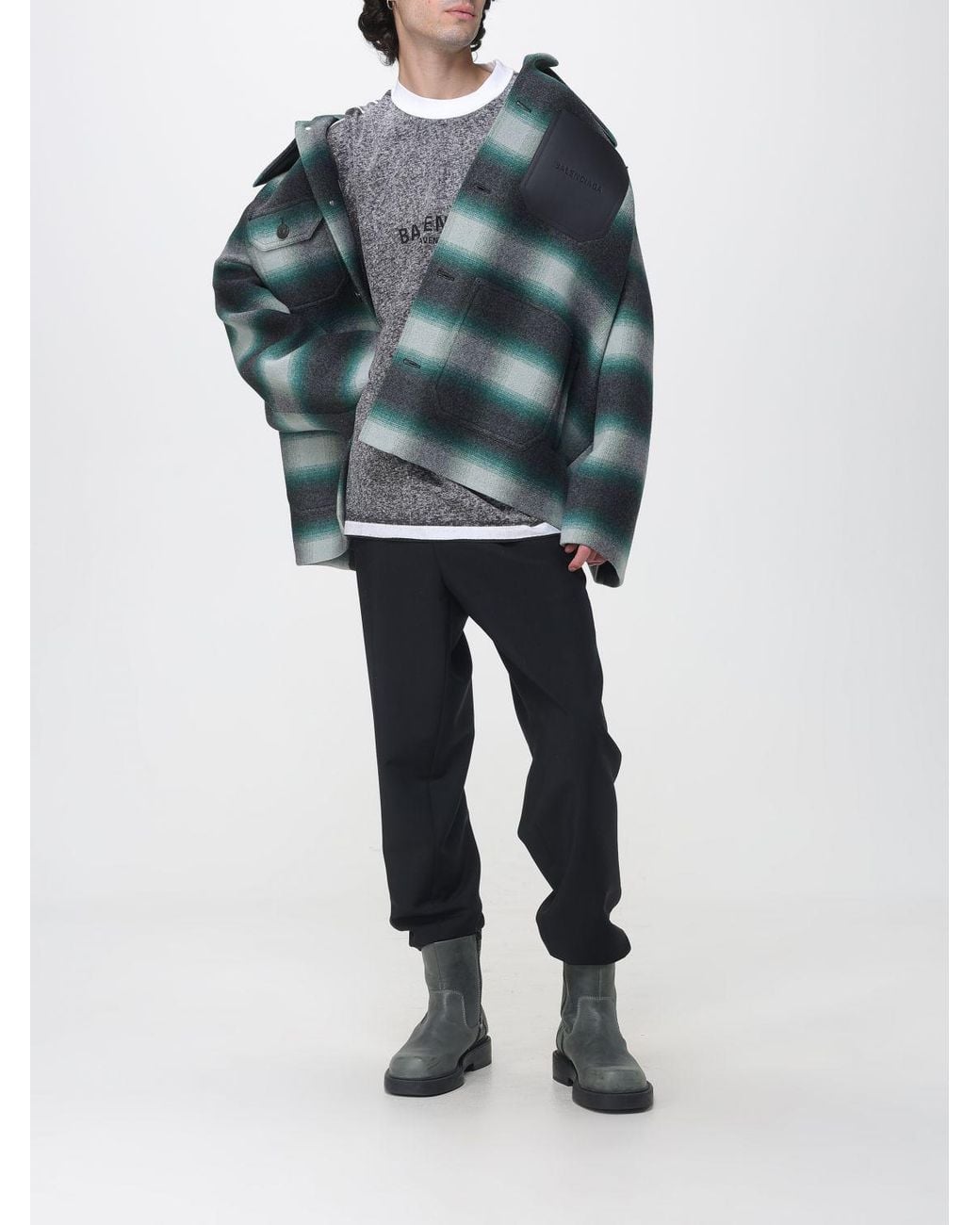 Balenciaga Blue Oversized Check Wool Peacoat With Sailor Collar for men