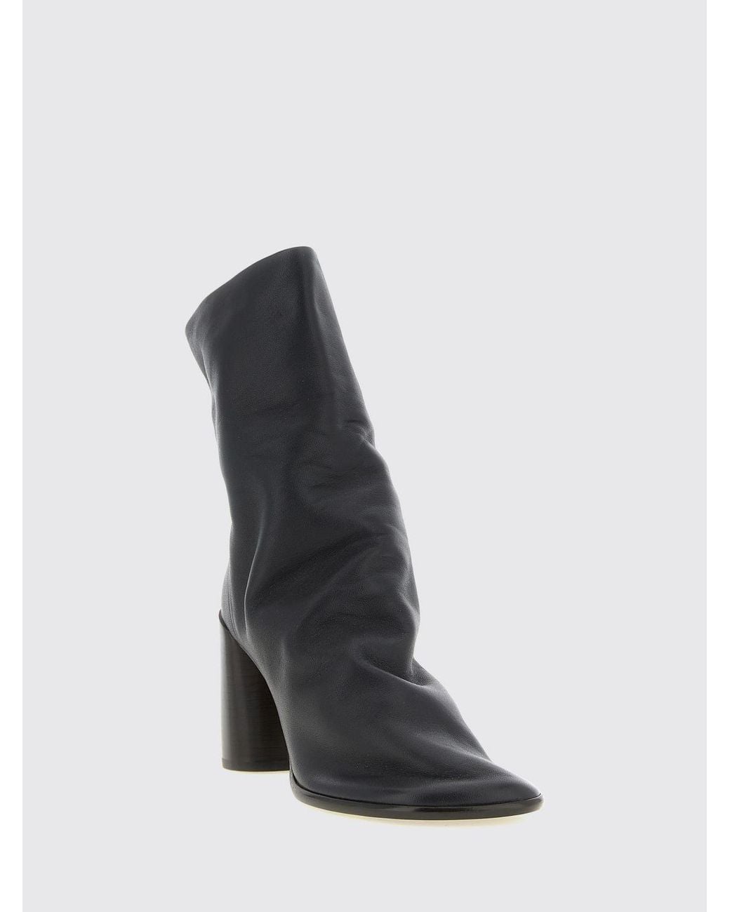 Lemaire Black Glove Crinkled-Effect Lamb Leather Boots With High Heel