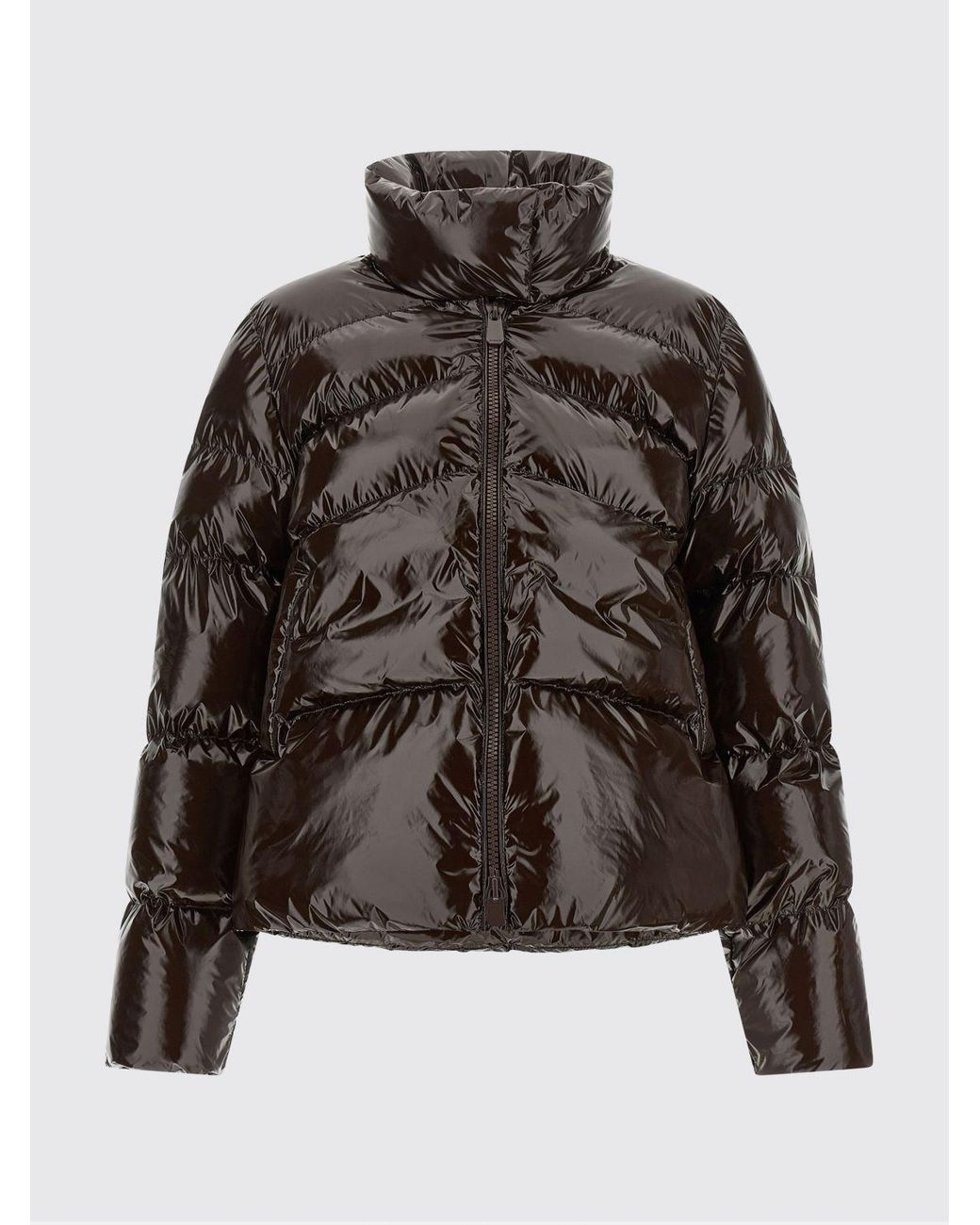 Pinko Brown Quilted Water-Repellent Nylon Short Puffer Jacket With High Neck
