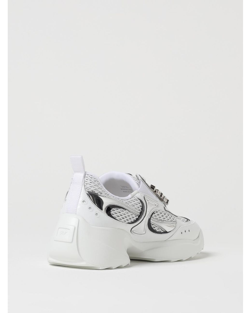 Roger Vivier White Leather And Mesh Sneakers With Jewel Buckle