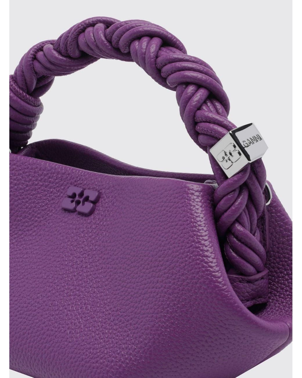 Ganni Purple Small Bou Handbag With Braided Handle And Butterfly Logo