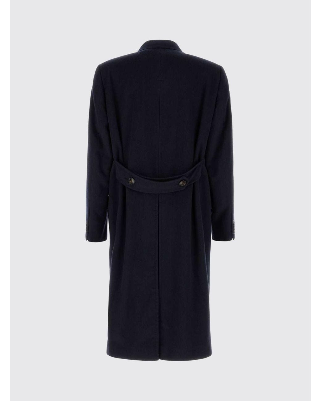 Umit Benan Blue Long Double-Breasted Pure Cashmere Coat With Classic Lapels for men