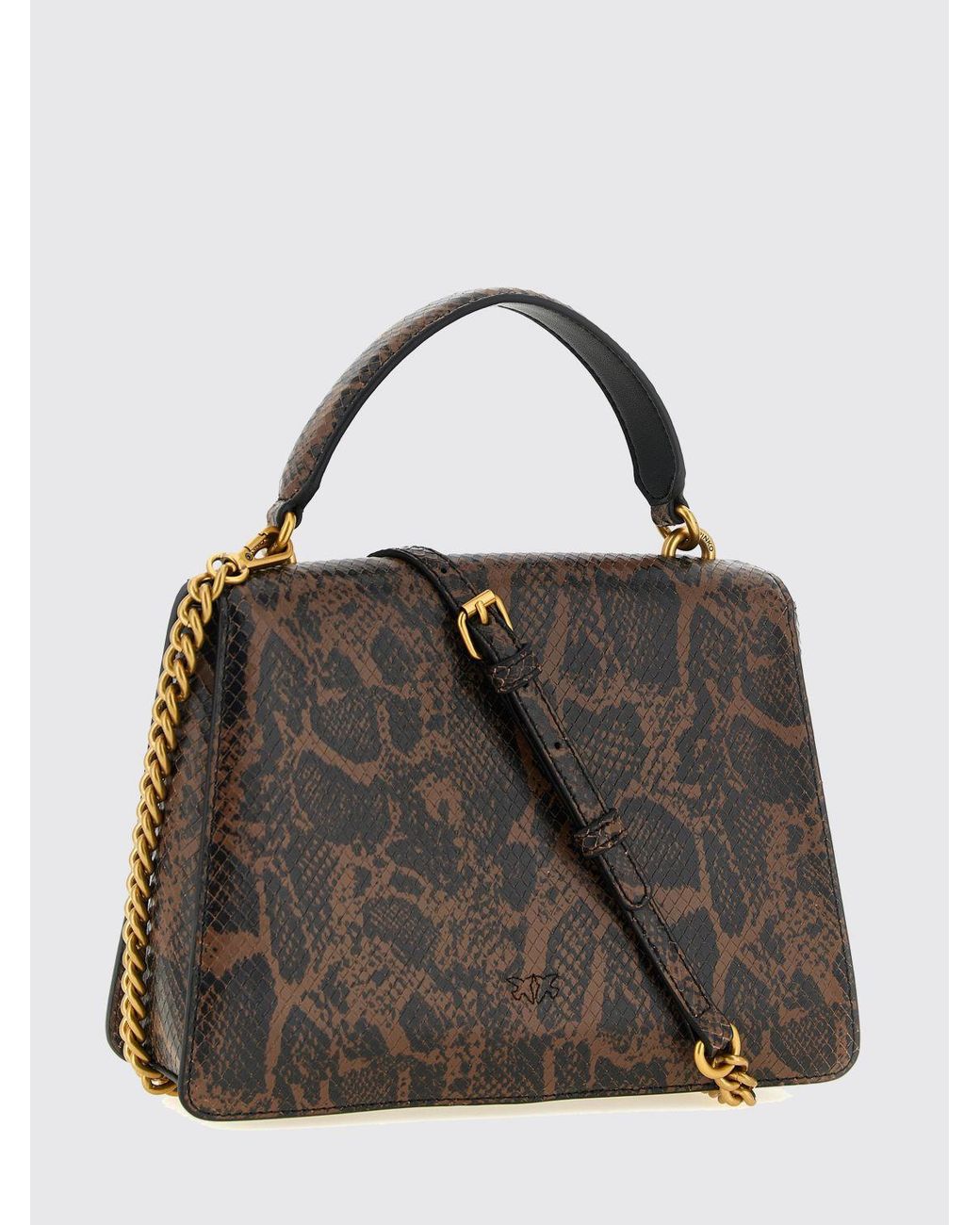 Pinko Black Love Bag Python-Print Leather Handbag With Love Birds Logo