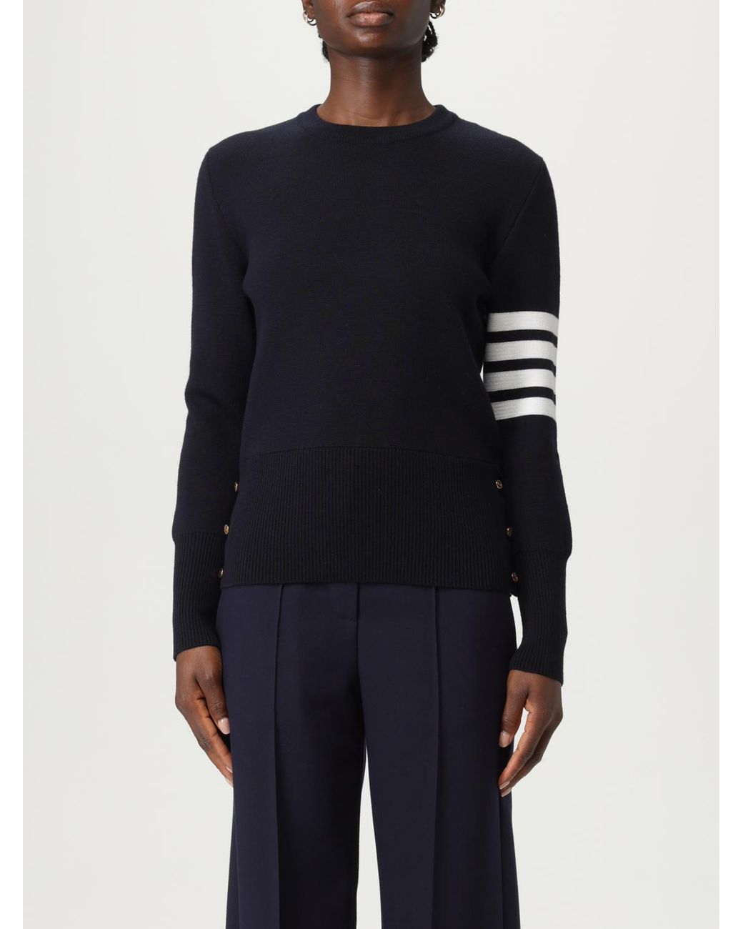 Thom Browne Blue Woll-Rundhalspullover Mit 4-Bar-Streifen