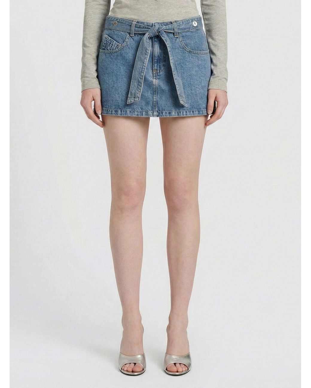 The Attico Blue Cotton Denim Mini Skirt