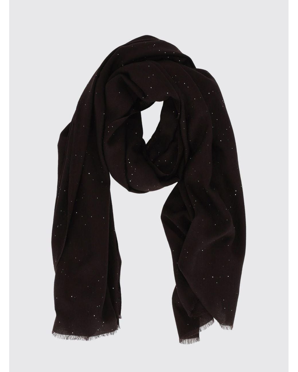 Faliero Sarti Black Wool Blend Scarf With Sequins And Fringed Edges