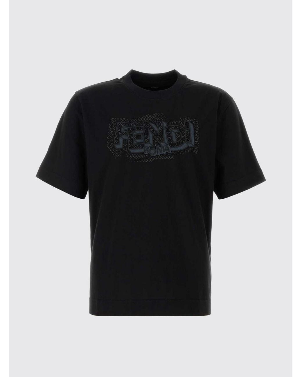 Fendi Black Cotton T-Shirt With Embroidered Logo for men