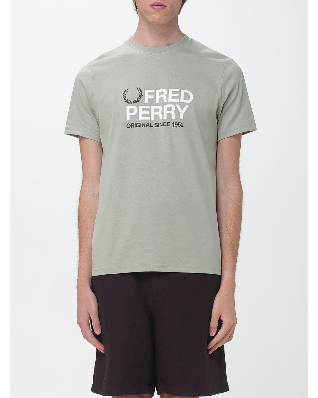 Fred Perry Gray Cotton T-Shirt With Logo for men