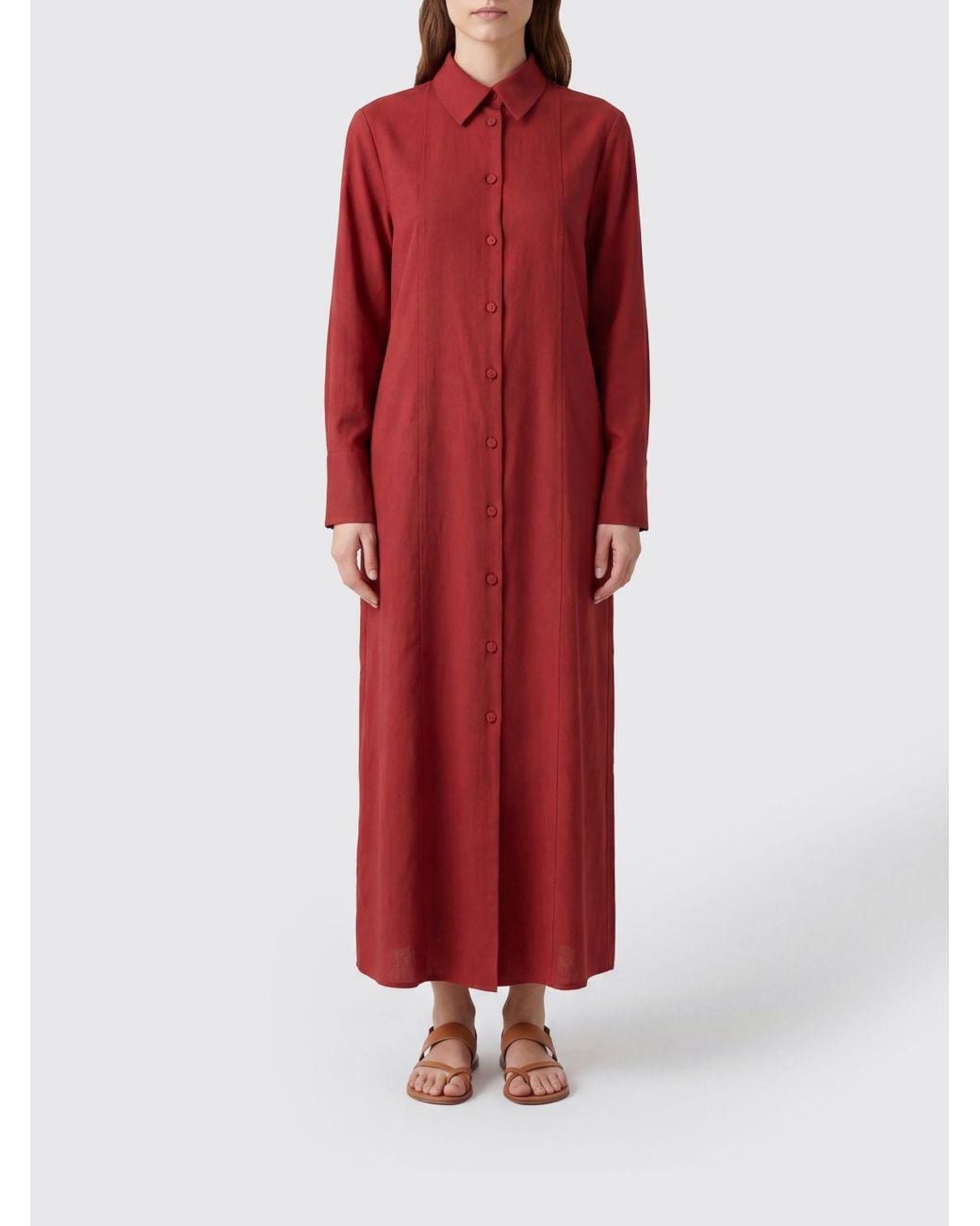 Max Mara Pure Red Long-Sleeved Linen-Blend Midi Shirtdress