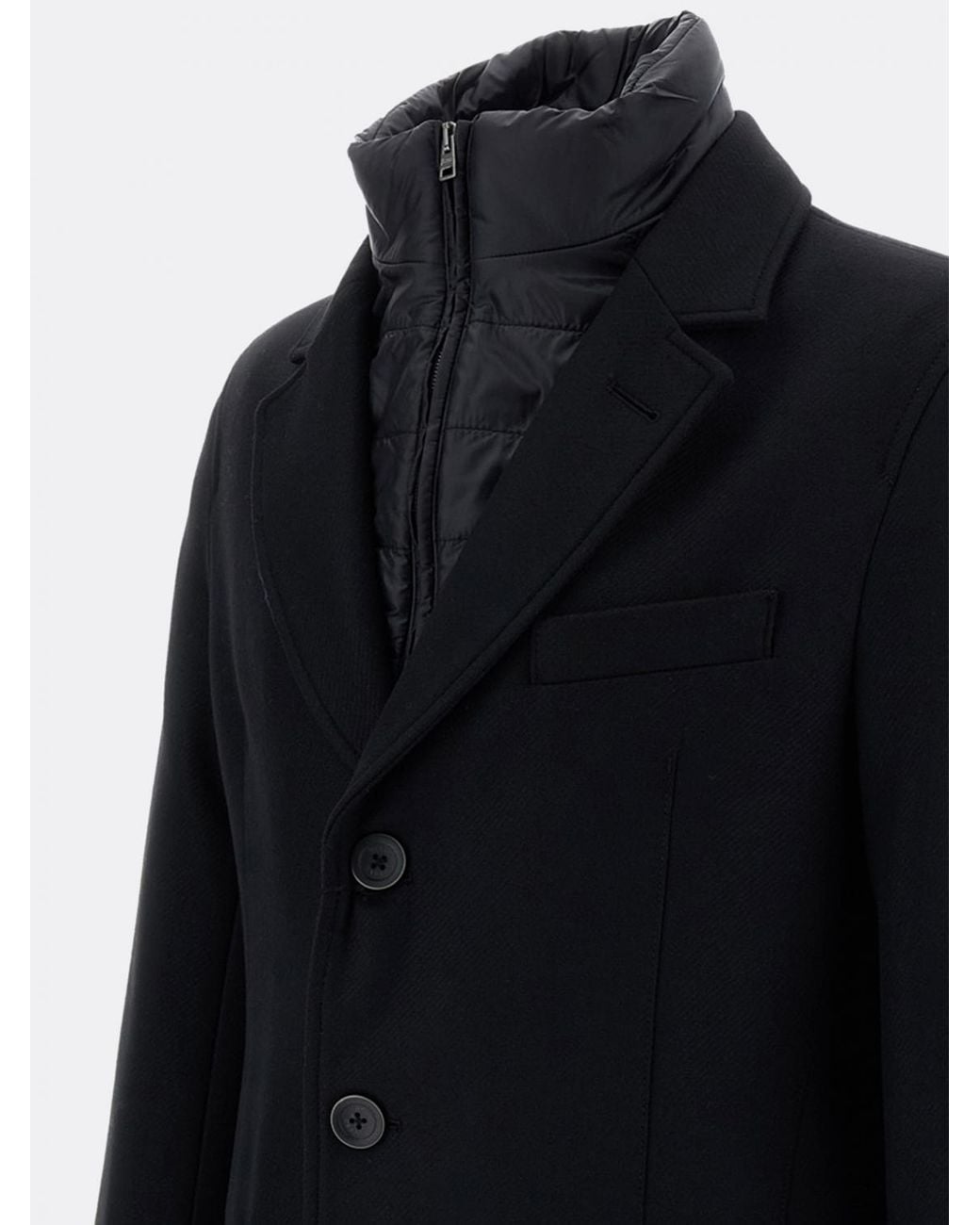 Herno Blue Single-Breasted Wool And Nylon Coat With Quilted Bib for men